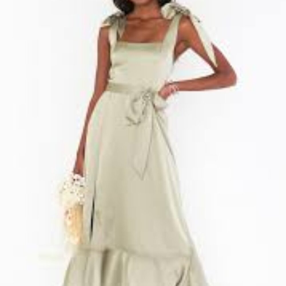 Show Me Your MuMu Claire Liquid Satin Dress Women 2XL Tie Shoulders and Ruff Hem
